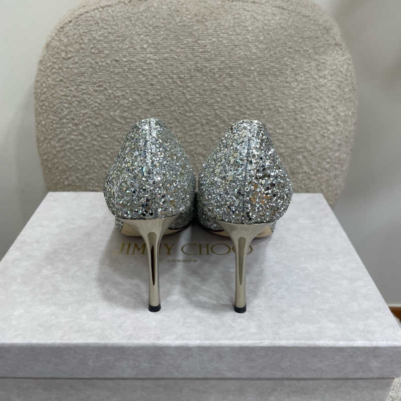 jimmychoo 銀色閃片高跟鞋 36碼 鞋跟8cm 🈶盒-2