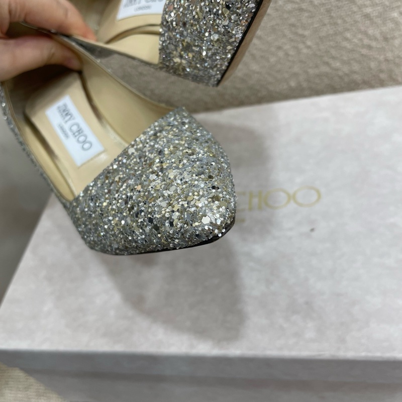 jimmychoo 銀色閃片高跟鞋 36碼 鞋跟8cm 🈶盒-3