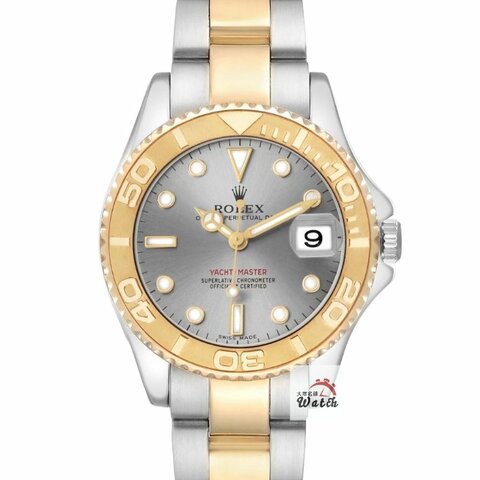 【大眾名錶】ROLEX 勞力士168623 Yacht-Master 中型款 遊艇名仕 黃K金錶圈 灰色面盤 錶徑35mm 自動上鍊 大眾名錶B1278