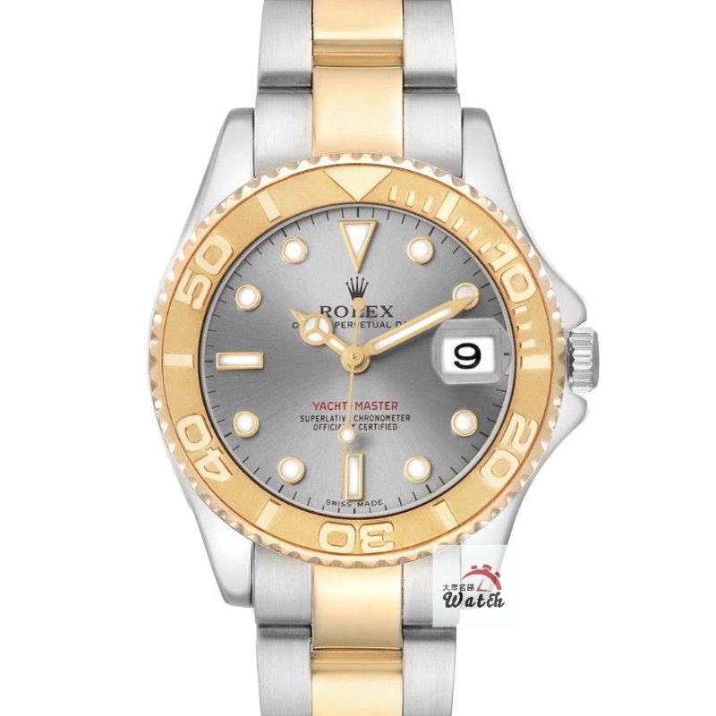 【大眾名錶】ROLEX 勞力士168623 Yacht-Master 中型款 遊艇名仕 黃K金錶圈 灰色面盤 錶徑35mm 自動上鍊 大眾名錶B1278-0