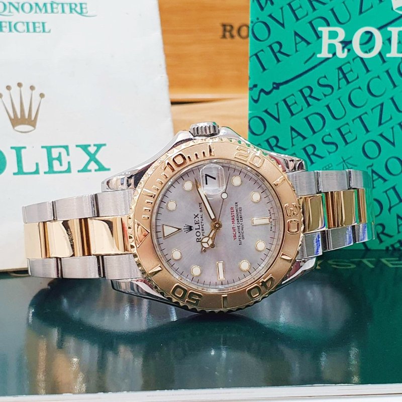 【大眾名錶】ROLEX 勞力士168623 Yacht-Master 中型款 遊艇名仕 黃K金錶圈 灰色面盤 錶徑35mm 自動上鍊 大眾名錶B1278-4