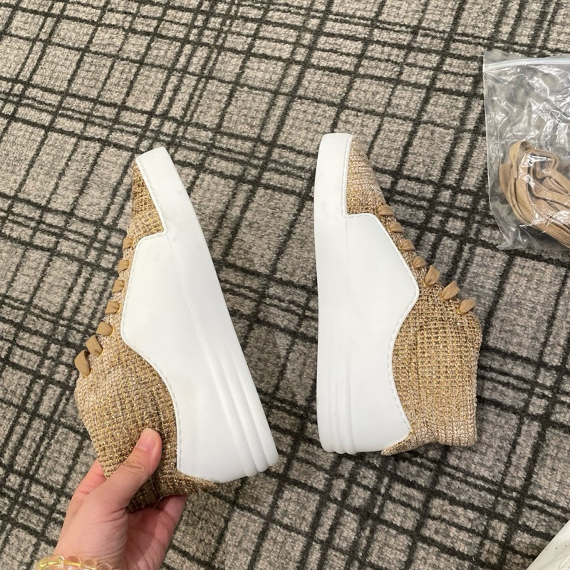 僅試穿CHANEL香奈兒 PVC白拼香檳金毛呢高幫板鞋 35.5碼。-1