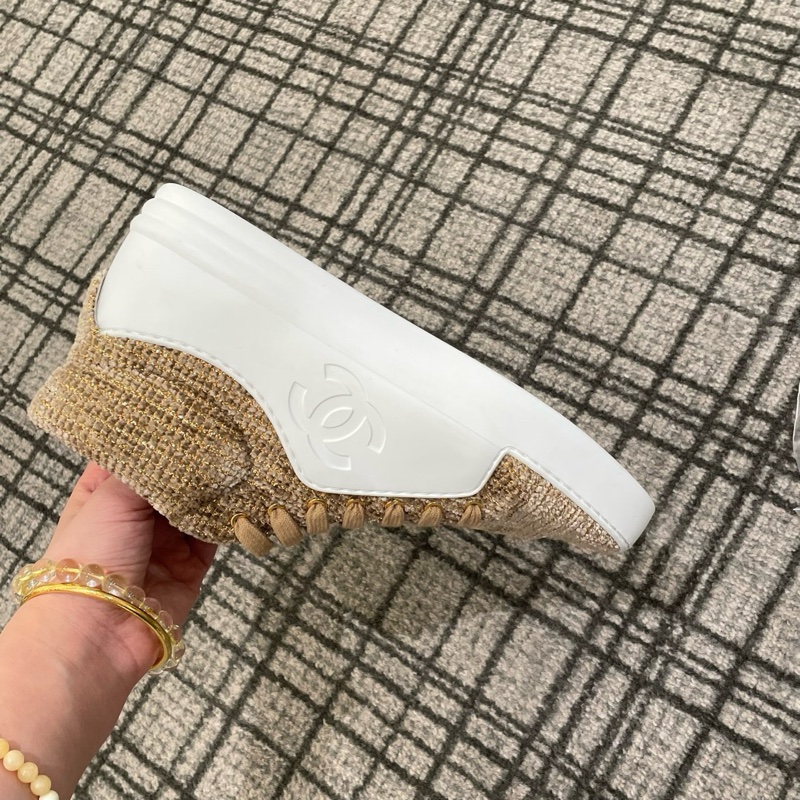 僅試穿CHANEL香奈兒 PVC白拼香檳金毛呢高幫板鞋 35.5碼。-2