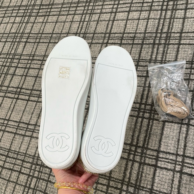 僅試穿CHANEL香奈兒 PVC白拼香檳金毛呢高幫板鞋 35.5碼。-5