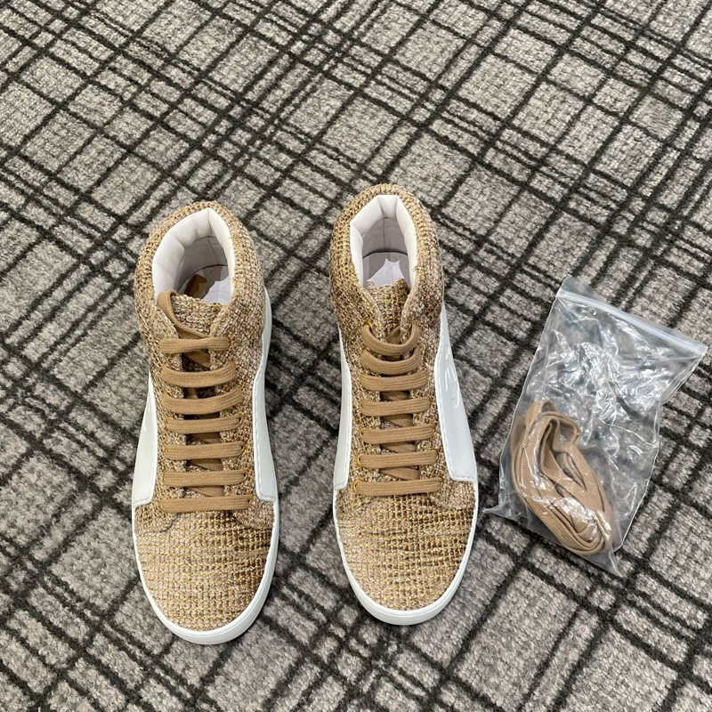 僅試穿CHANEL香奈兒 PVC白拼香檳金毛呢高幫板鞋 35.5碼。-6