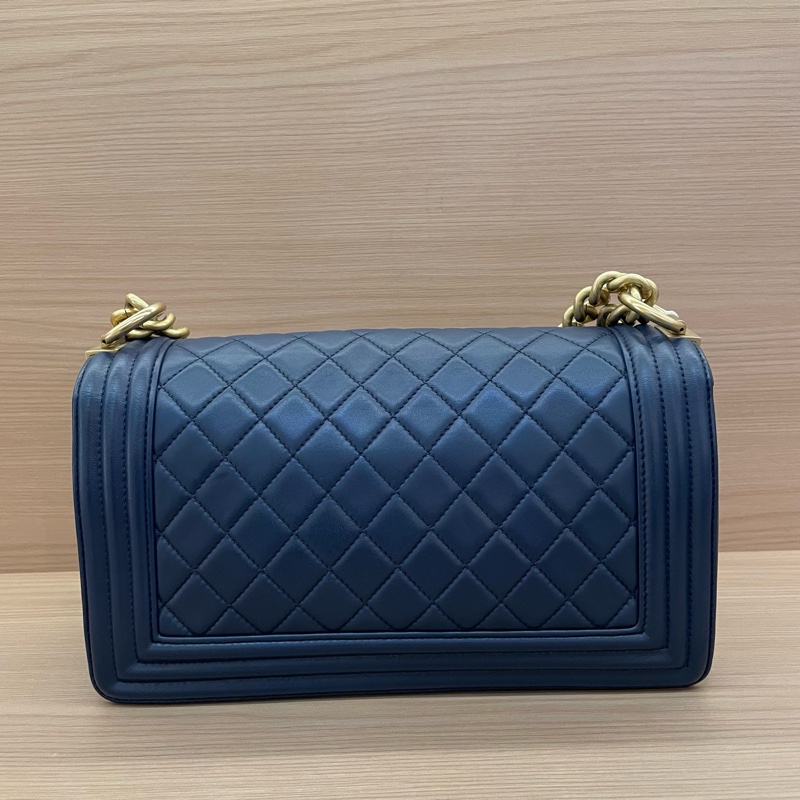 NO:D29 Chanel香奈兒 LEBOY藍金牛皮單肩斜挎鏈條包 中號 24開 2018年 尺寸底長25*高14*寬8 無附件-1