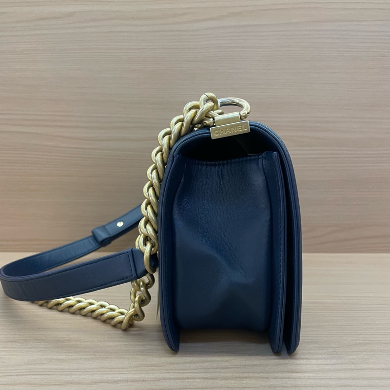 NO:D29 Chanel香奈兒 LEBOY藍金牛皮單肩斜挎鏈條包 中號 24開 2018年 尺寸底長25*高14*寬8 無附件-2