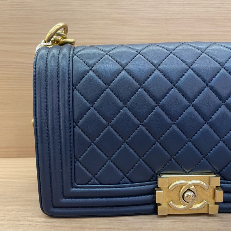 NO:D29 Chanel香奈兒 LEBOY藍金牛皮單肩斜挎鏈條包 中號 24開 2018年 尺寸底長25*高14*寬8 無附件-5