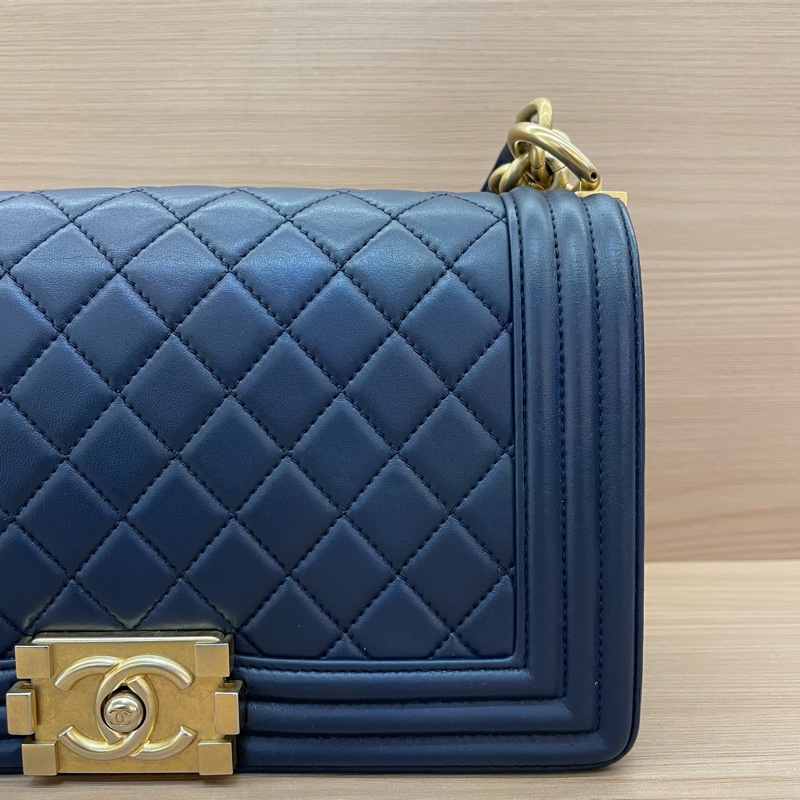 NO:D29 Chanel香奈兒 LEBOY藍金牛皮單肩斜挎鏈條包 中號 24開 2018年 尺寸底長25*高14*寬8 無附件-6