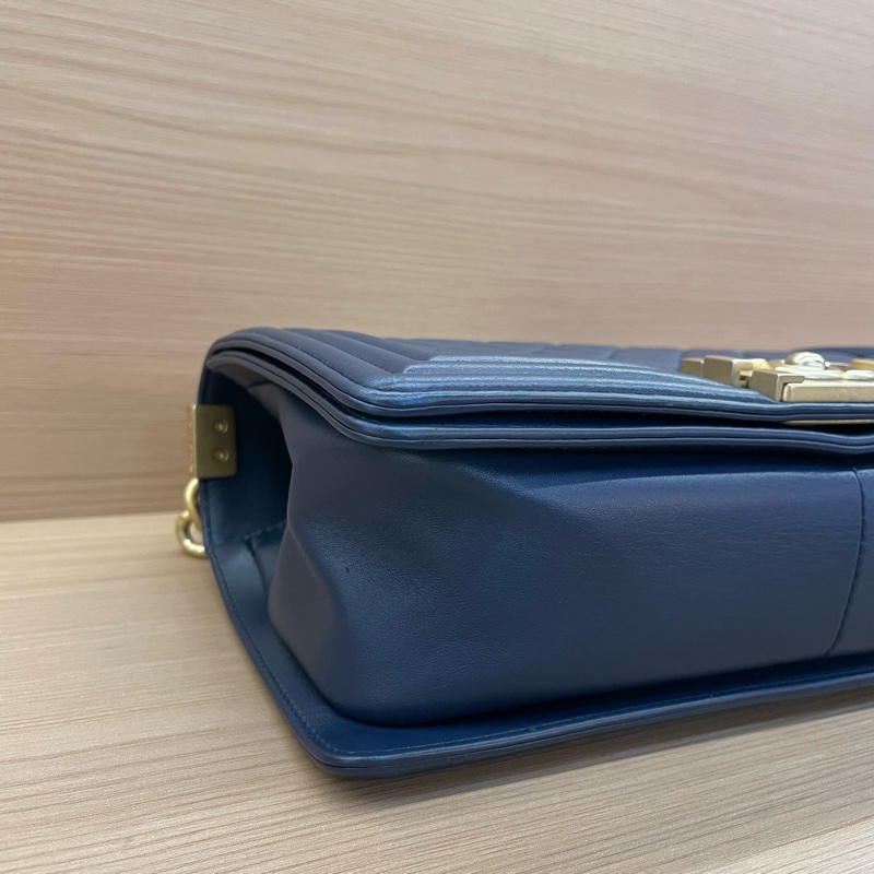 NO:D29 Chanel香奈兒 LEBOY藍金牛皮單肩斜挎鏈條包 中號 24開 2018年 尺寸底長25*高14*寬8 無附件-8