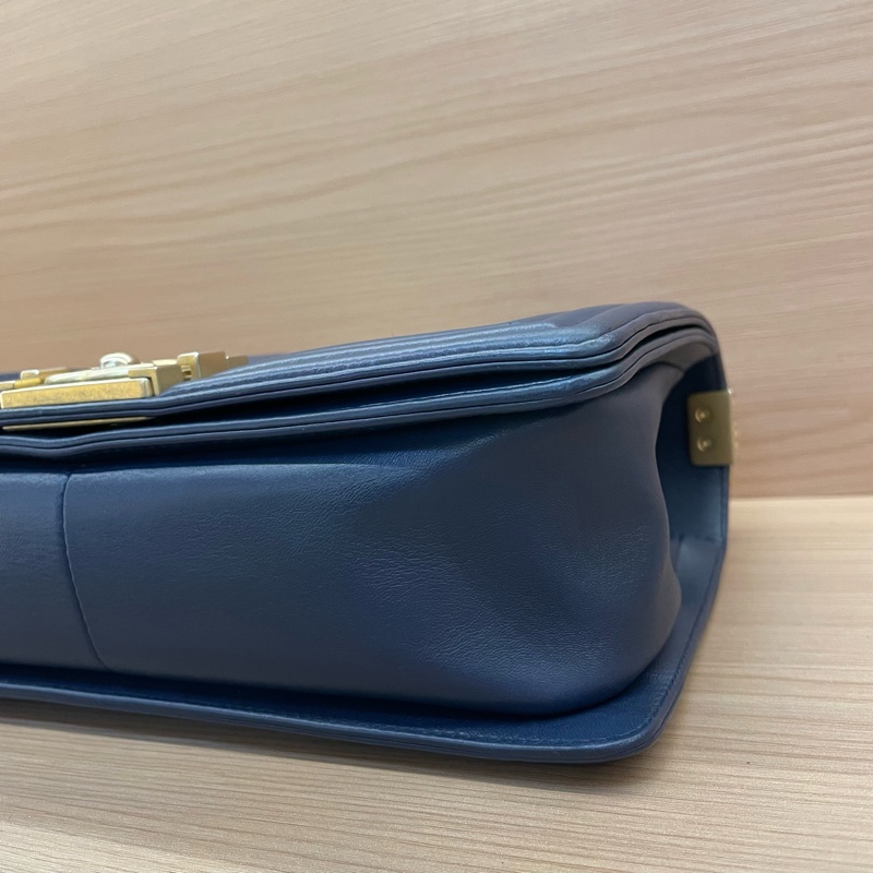 NO:D29 Chanel香奈兒 LEBOY藍金牛皮單肩斜挎鏈條包 中號 24開 2018年 尺寸底長25*高14*寬8 無附件-9