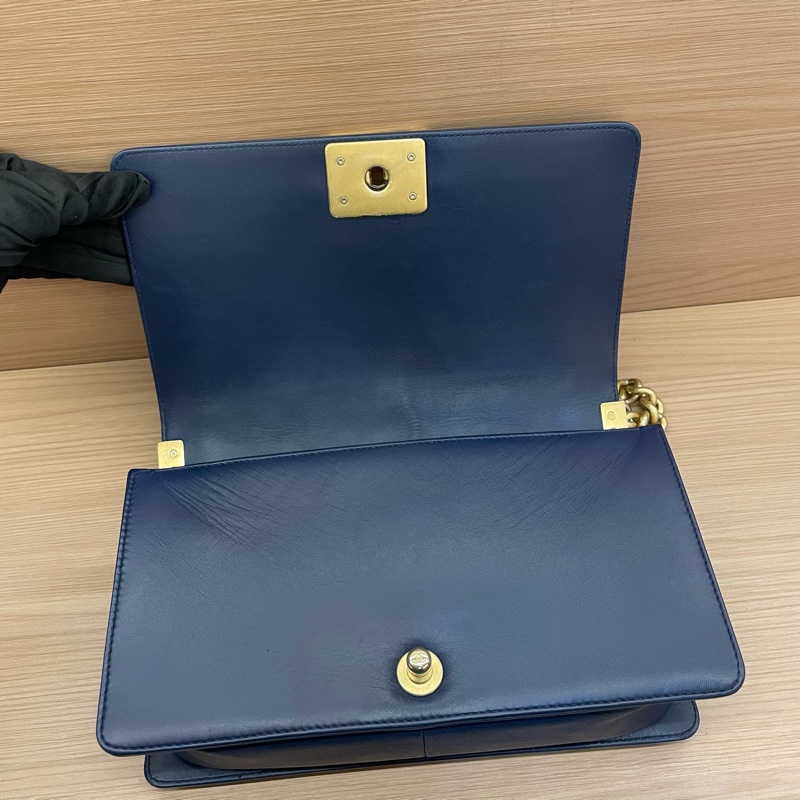 NO:D29 Chanel香奈兒 LEBOY藍金牛皮單肩斜挎鏈條包 中號 24開 2018年 尺寸底長25*高14*寬8 無附件-10