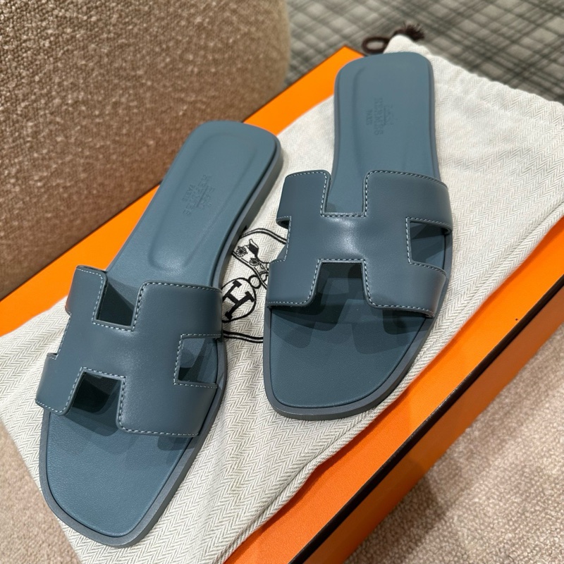 Hermes 愛馬仕 霧霾藍H女 拖鞋 36.5碼附件：塵袋+盒-1