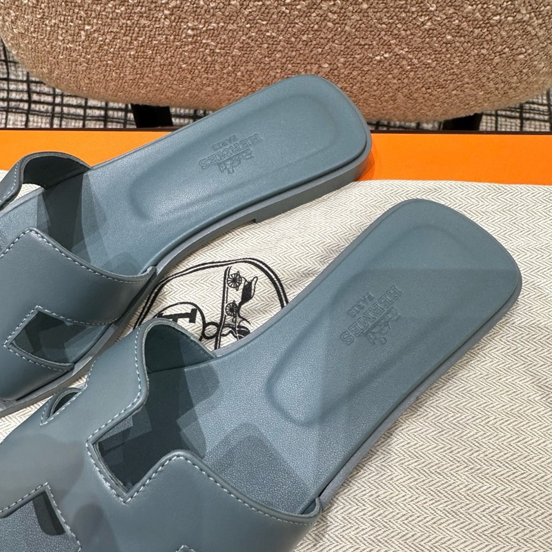 Hermes 愛馬仕 霧霾藍H女 拖鞋 36.5碼附件：塵袋+盒-3