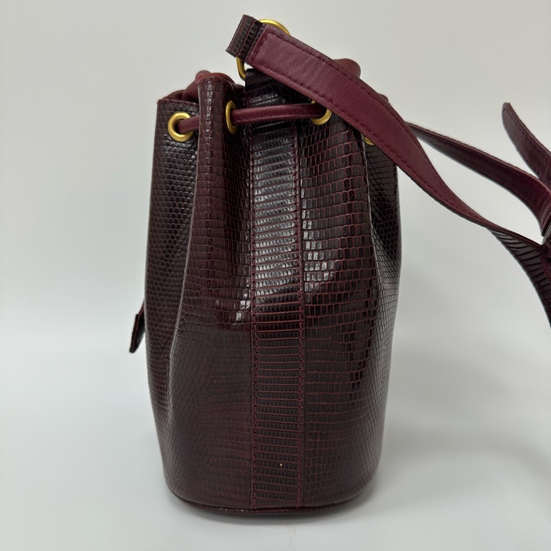 【赫蒂國際精品】Gucci 古馳 酒紅色壓紋皮革水桶包 vintage-3