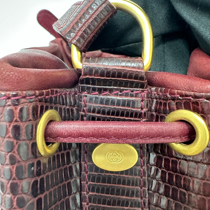【赫蒂國際精品】Gucci 古馳 酒紅色壓紋皮革水桶包 vintage-6