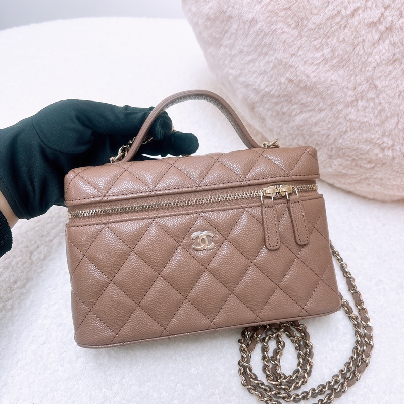 Chanel lp 摩卡棕色手柄盒子包-0