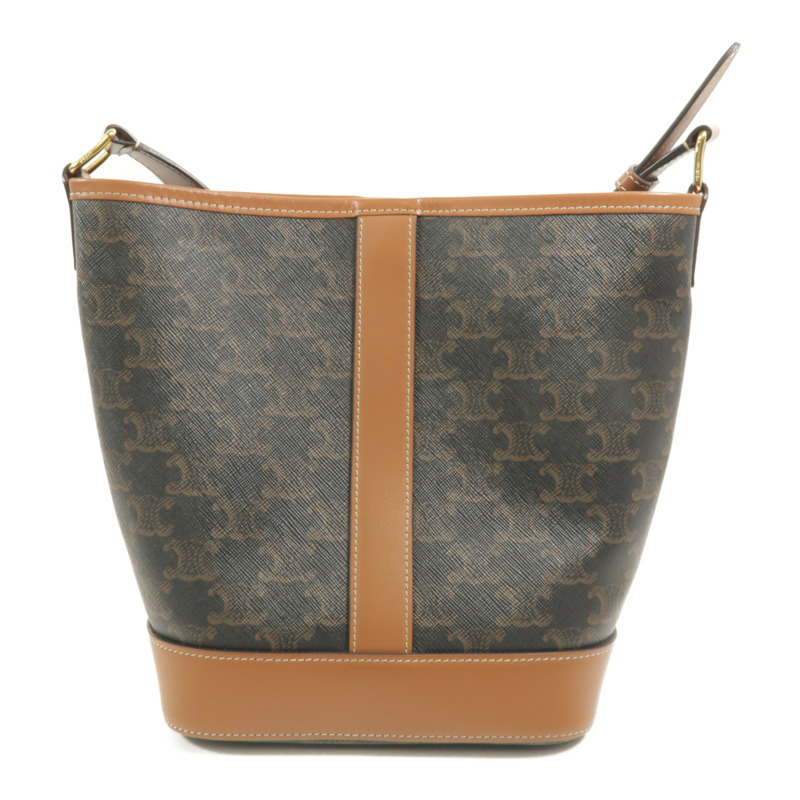 CELINE 塗層帆布/牛皮皮革Triomphe Small Bucket肩背袋-1