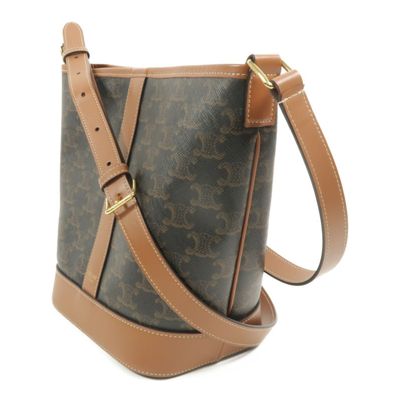 CELINE 塗層帆布/牛皮皮革Triomphe Small Bucket肩背袋-2