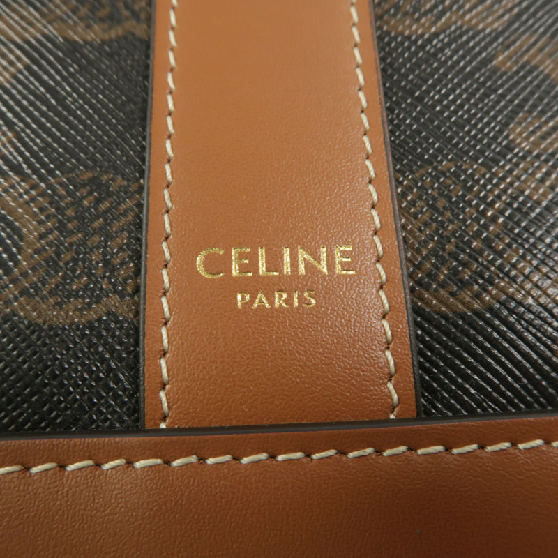 CELINE 塗層帆布/牛皮皮革Triomphe Small Bucket肩背袋-5