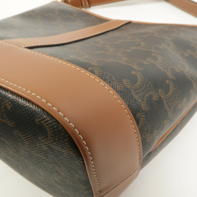 CELINE 塗層帆布/牛皮皮革Triomphe Small Bucket肩背袋-10