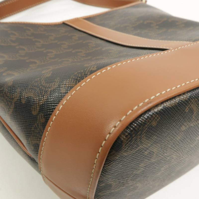 CELINE 塗層帆布/牛皮皮革Triomphe Small Bucket肩背袋-11