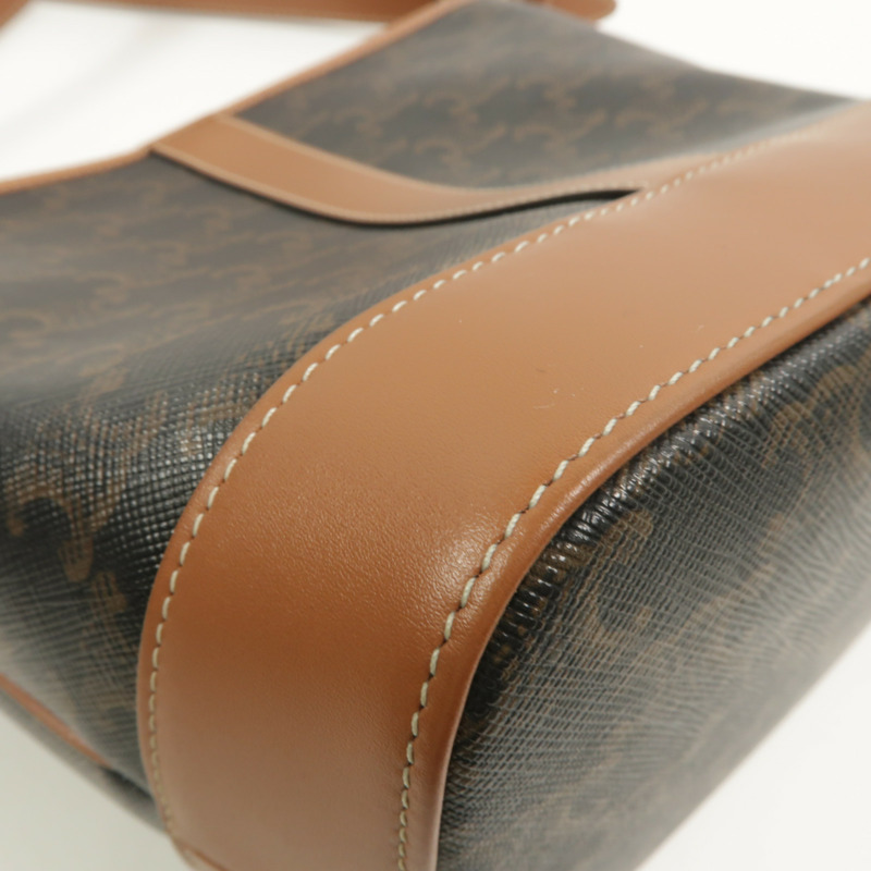 CELINE 塗層帆布/牛皮皮革Triomphe Small Bucket肩背袋-12