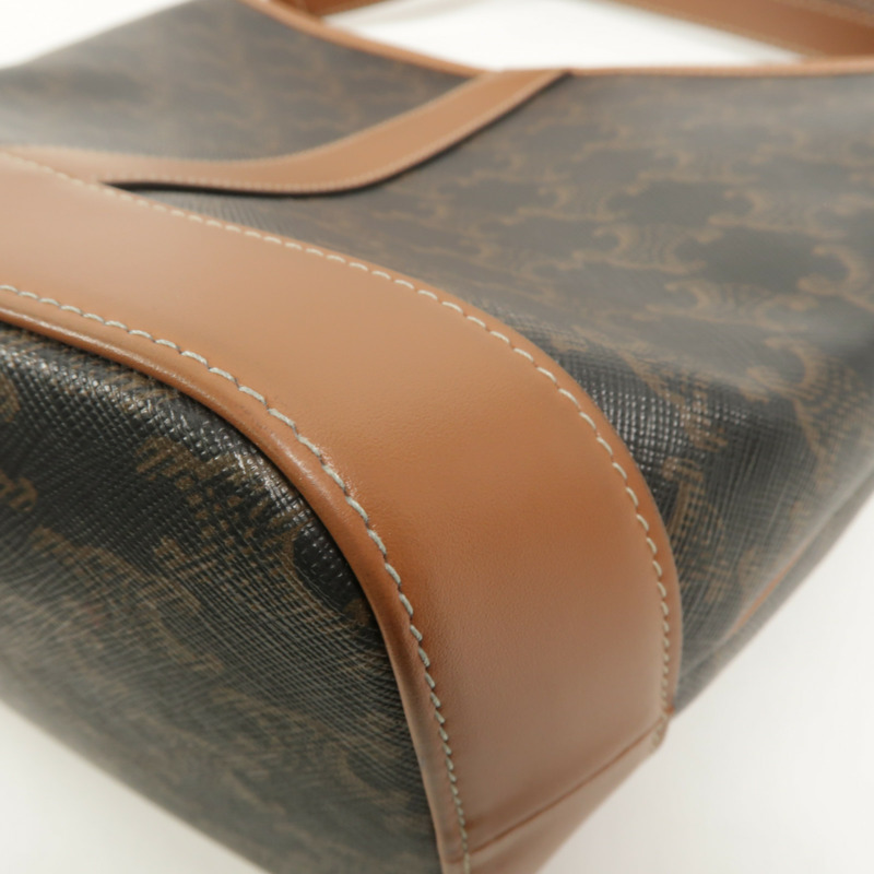 CELINE 塗層帆布/牛皮皮革Triomphe Small Bucket肩背袋-13
