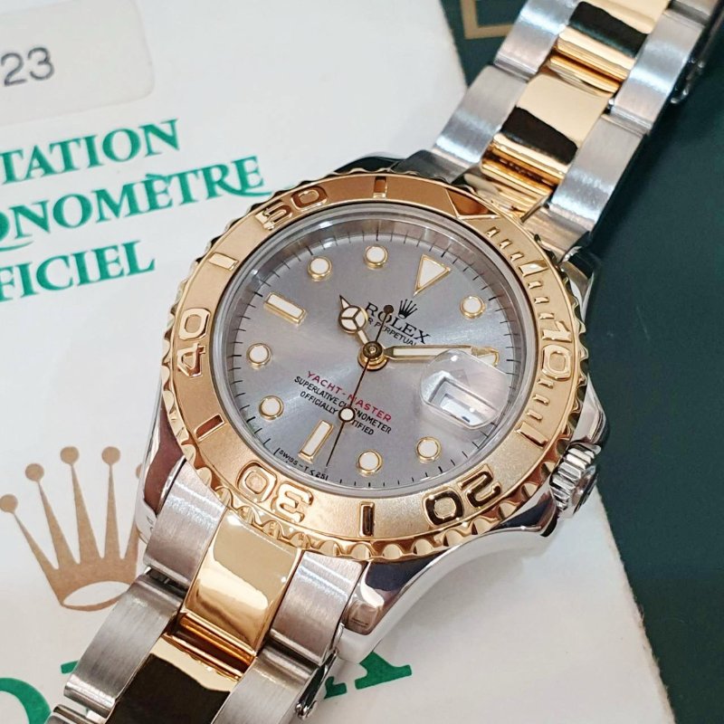 【大眾名錶】ROLEX 勞力士69623 Yacht-Master 遊艇名仕 半金小遊艇 灰色面盤 錶徑29mm 自動上鍊 大眾名錶B1279-5