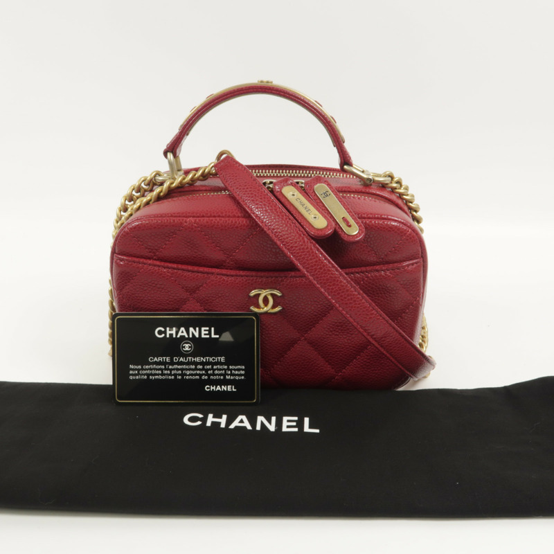 CHANEL 牛皮皮革Top Handle Camera Bag鏈帶肩背袋-11