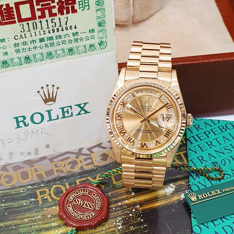 【大眾名錶】ROLEX 勞力士18238 Day-Date 蠔式18K 原廠MR多層鑽面盤 台灣公司貨 全配件 原廠錶帶未整理 大眾名錶B1280-1