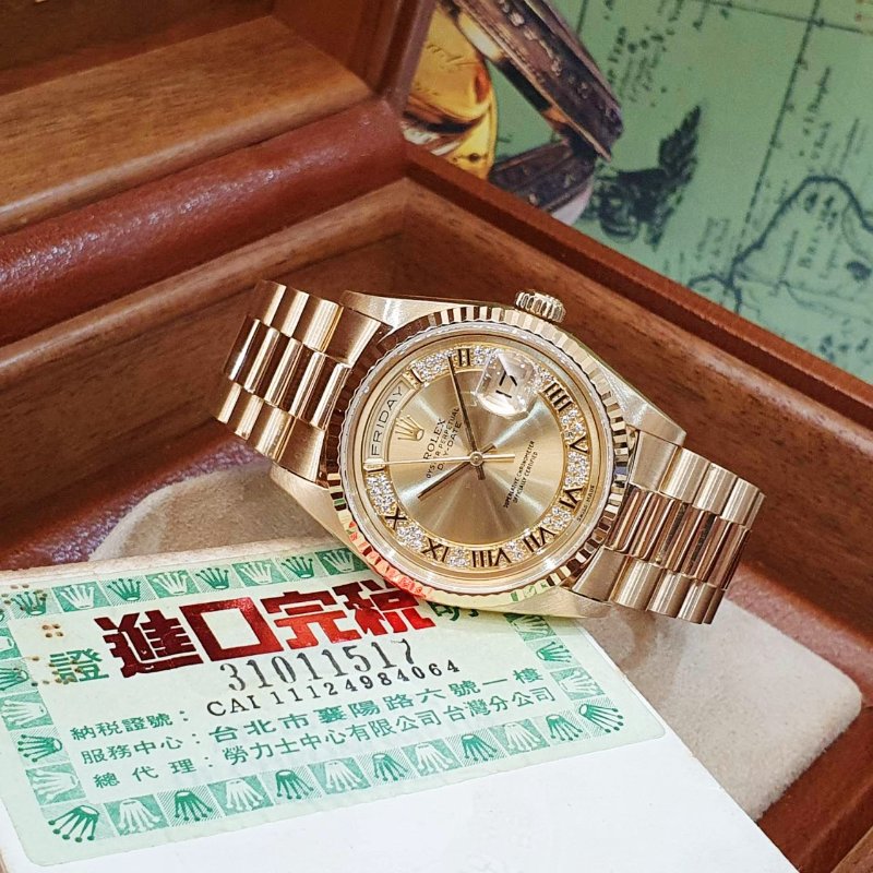 【大眾名錶】ROLEX 勞力士18238 Day-Date 蠔式18K 原廠MR多層鑽面盤 台灣公司貨 全配件 原廠錶帶未整理 大眾名錶B1280-2