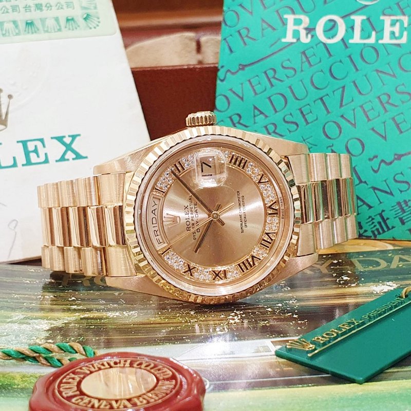 【大眾名錶】ROLEX 勞力士18238 Day-Date 蠔式18K 原廠MR多層鑽面盤 台灣公司貨 全配件 原廠錶帶未整理 大眾名錶B1280-4