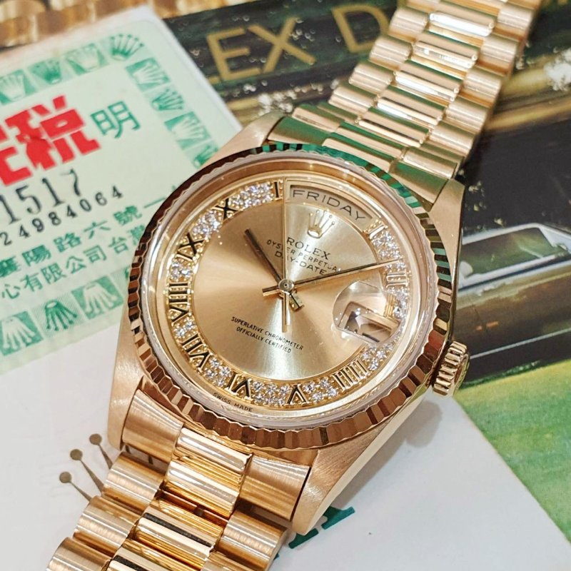 【大眾名錶】ROLEX 勞力士18238 Day-Date 蠔式18K 原廠MR多層鑽面盤 台灣公司貨 全配件 原廠錶帶未整理 大眾名錶B1280-5