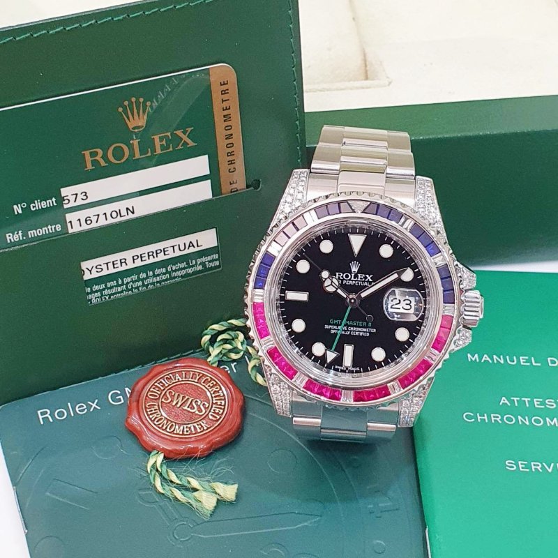 【大眾名錶】ROLEX 勞力士116710LN改116759SARU 2011/06 GMT兩地時區 精鑲紅藍寶石鑽圈/鑽腳 錶徑40mm 自動上鍊 大眾名錶G258-1