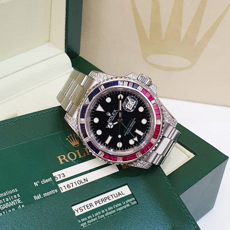 【大眾名錶】ROLEX 勞力士116710LN改116759SARU 2011/06 GMT兩地時區 精鑲紅藍寶石鑽圈/鑽腳 錶徑40mm 自動上鍊 大眾名錶G258-2