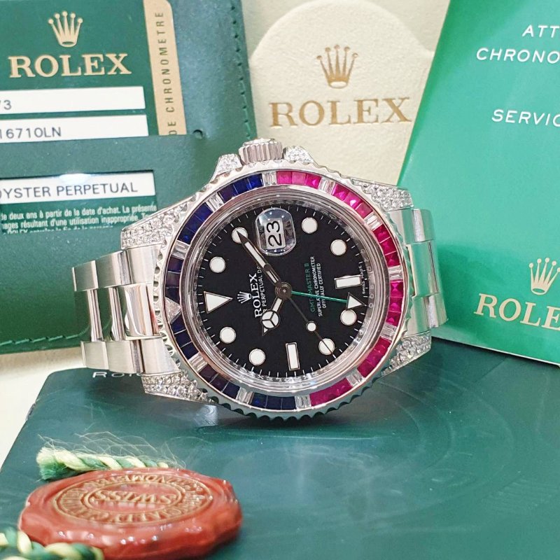 【大眾名錶】ROLEX 勞力士116710LN改116759SARU 2011/06 GMT兩地時區 精鑲紅藍寶石鑽圈/鑽腳 錶徑40mm 自動上鍊 大眾名錶G258-4