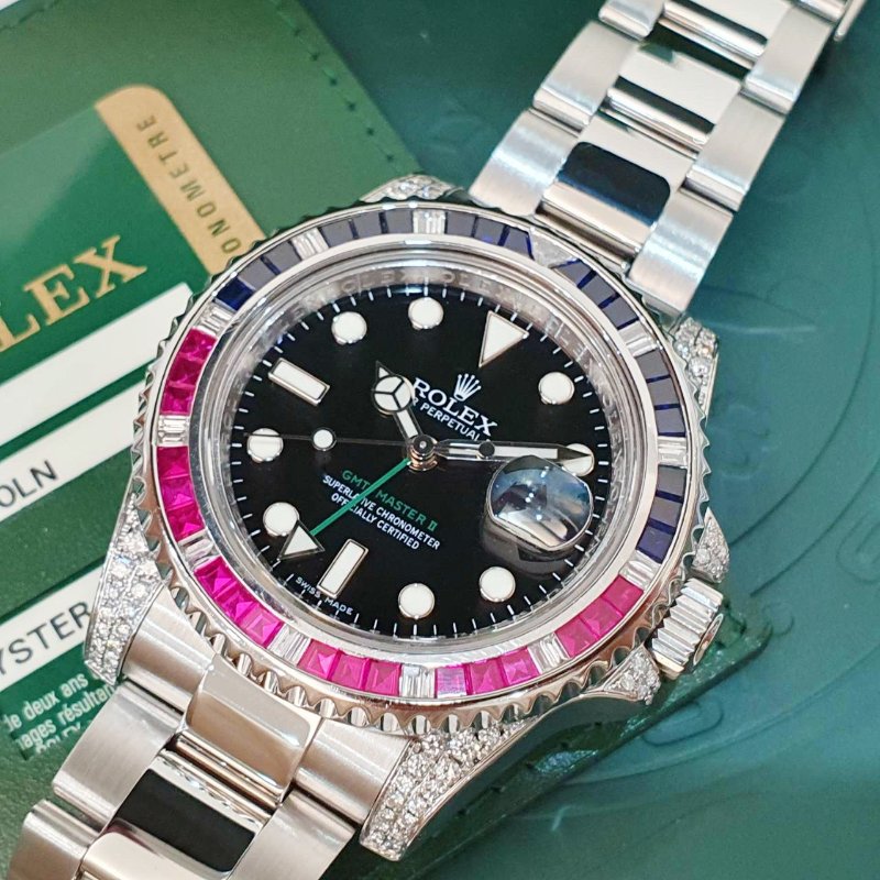 【大眾名錶】ROLEX 勞力士116710LN改116759SARU 2011/06 GMT兩地時區 精鑲紅藍寶石鑽圈/鑽腳 錶徑40mm 自動上鍊 大眾名錶G258-5