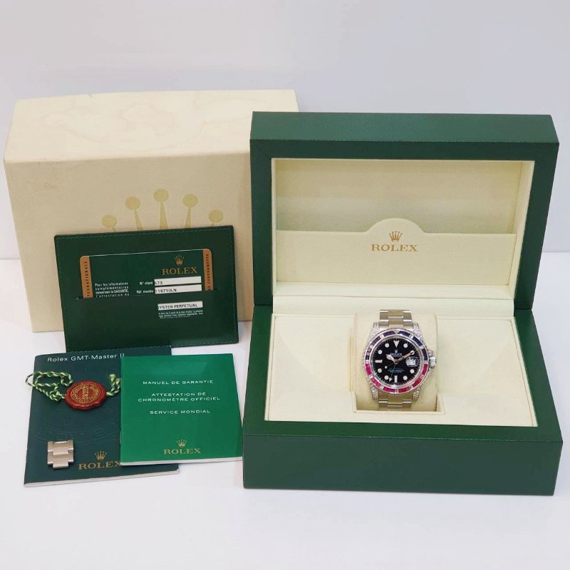 【大眾名錶】ROLEX 勞力士116710LN改116759SARU 2011/06 GMT兩地時區 精鑲紅藍寶石鑽圈/鑽腳 錶徑40mm 自動上鍊 大眾名錶G258-9