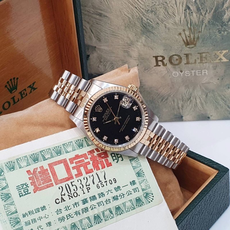 【大眾名錶】ROLEX 勞力士68273 Datejust 蠔式日誌 中型錶款 黑色十鑽面盤 台灣公司貨 錶徑31mm 自動上鍊 大眾名錶G259-2
