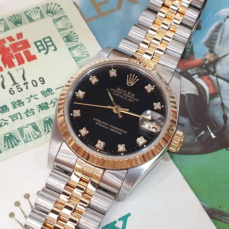 【大眾名錶】ROLEX 勞力士68273 Datejust 蠔式日誌 中型錶款 黑色十鑽面盤 台灣公司貨 錶徑31mm 自動上鍊 大眾名錶G259-5