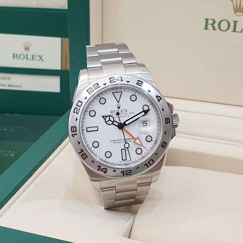 【大眾名錶】ROLEX 勞力士216570 Explorer ll 探險家二號 2017/08 兩地時區功能 白面橘針 錶徑42mm 自動上鍊 大眾名錶G260-1