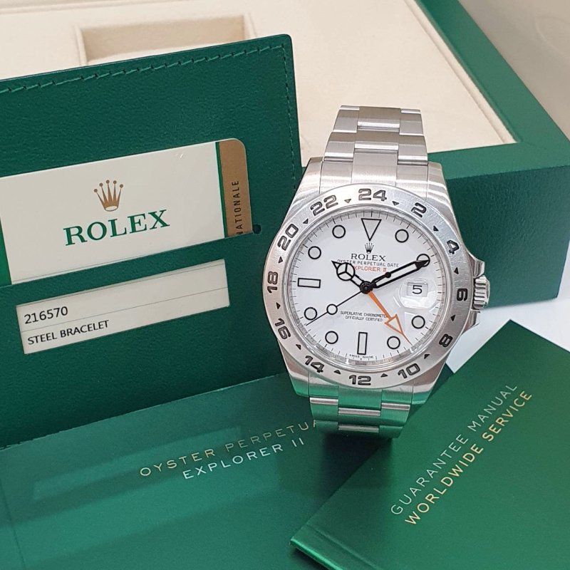 【大眾名錶】ROLEX 勞力士216570 Explorer ll 探險家二號 2017/08 兩地時區功能 白面橘針 錶徑42mm 自動上鍊 大眾名錶G260-3