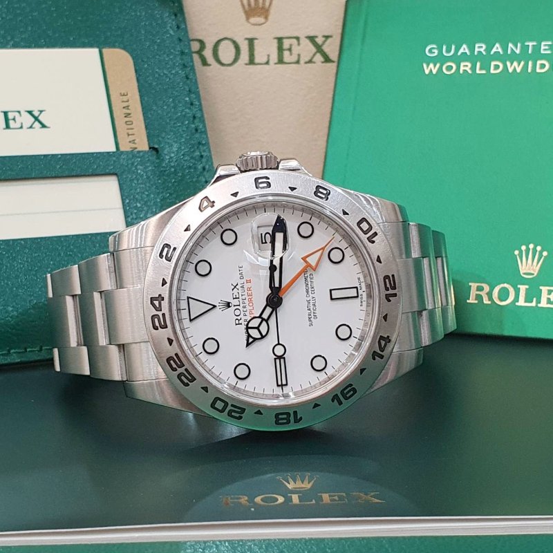 【大眾名錶】ROLEX 勞力士216570 Explorer ll 探險家二號 2017/08 兩地時區功能 白面橘針 錶徑42mm 自動上鍊 大眾名錶G260-4
