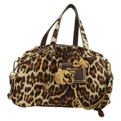 PRADA 手提包 Unborn 小牛皮 2way Brown Auth YKZ564SAV