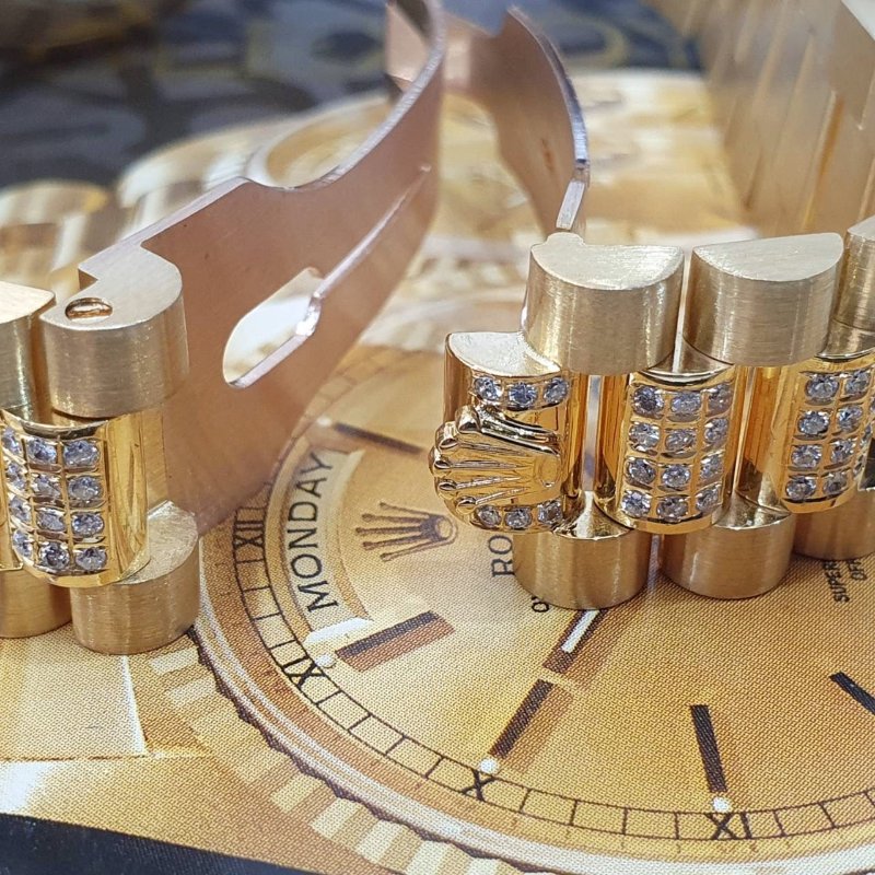 【大眾名錶】ROLEX 勞力士18238 Day-Date 蠔式18K 精鑲方鑽鑽圈 精鑲鑽帶 金色布紋T柱面盤 底蓋貼紙 大眾名錶G261-8