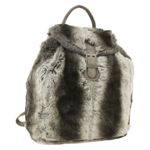 FENDI 皮草米色銀色雙肩包 Auth YKZ827A