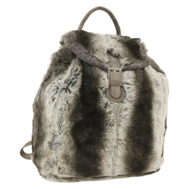 【日本直送】FENDI 皮草米色銀色雙肩包 Auth YKZ827A-0