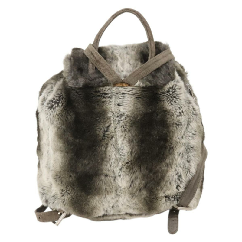 【日本直送】FENDI 皮草米色銀色雙肩包 Auth YKZ827A-1