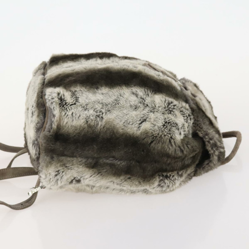 【日本直送】FENDI 皮草米色銀色雙肩包 Auth YKZ827A-2